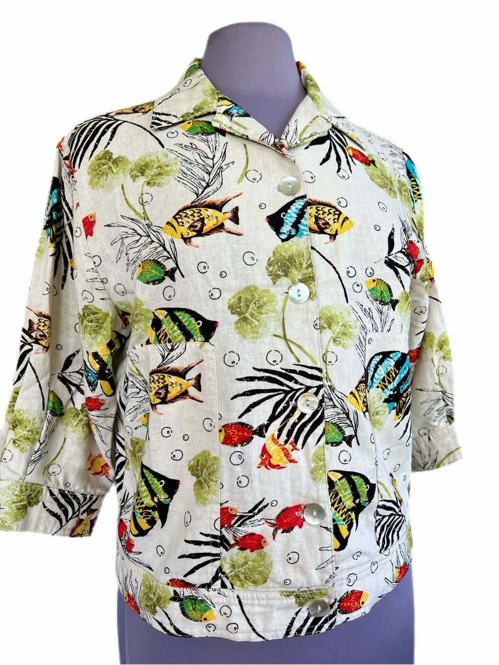 Stonebridge Light Summer Jacket Size PM -Nautical, Fish Motif